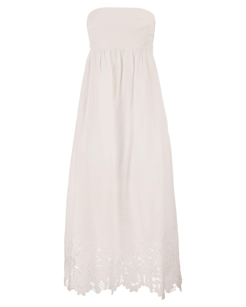Max Mara White Strapless Linen Dress With Embroidered Hem