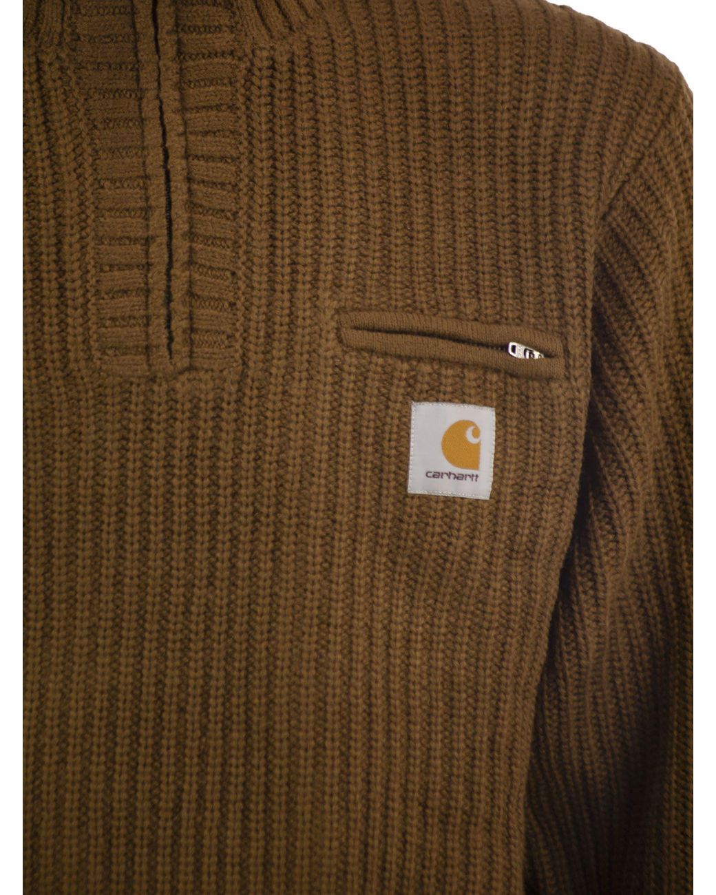 Carhartt Brown Rib-Knit Half-Zip High Neck Jumper