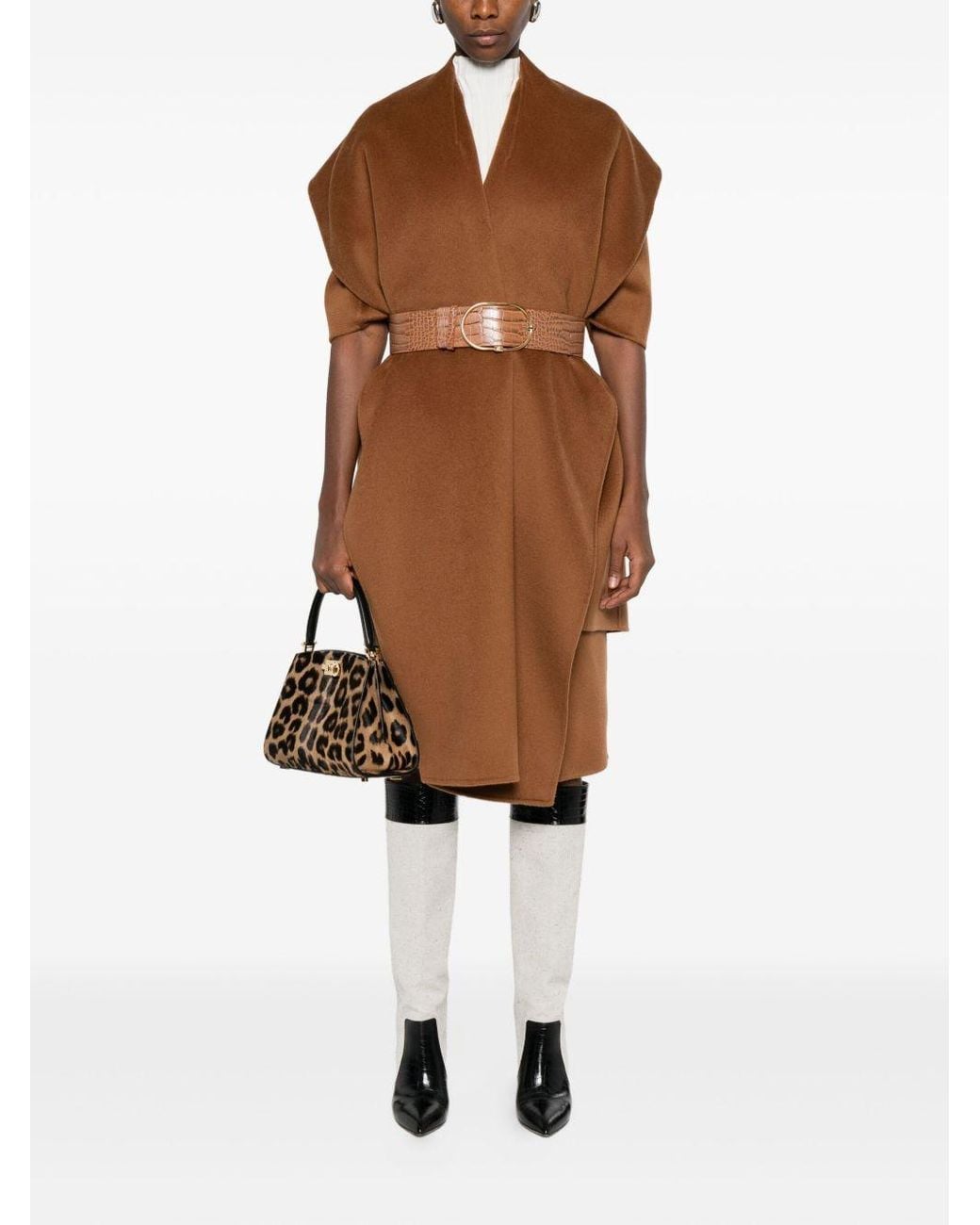 Elisabetta Franchi Brown Wool Belted Coat