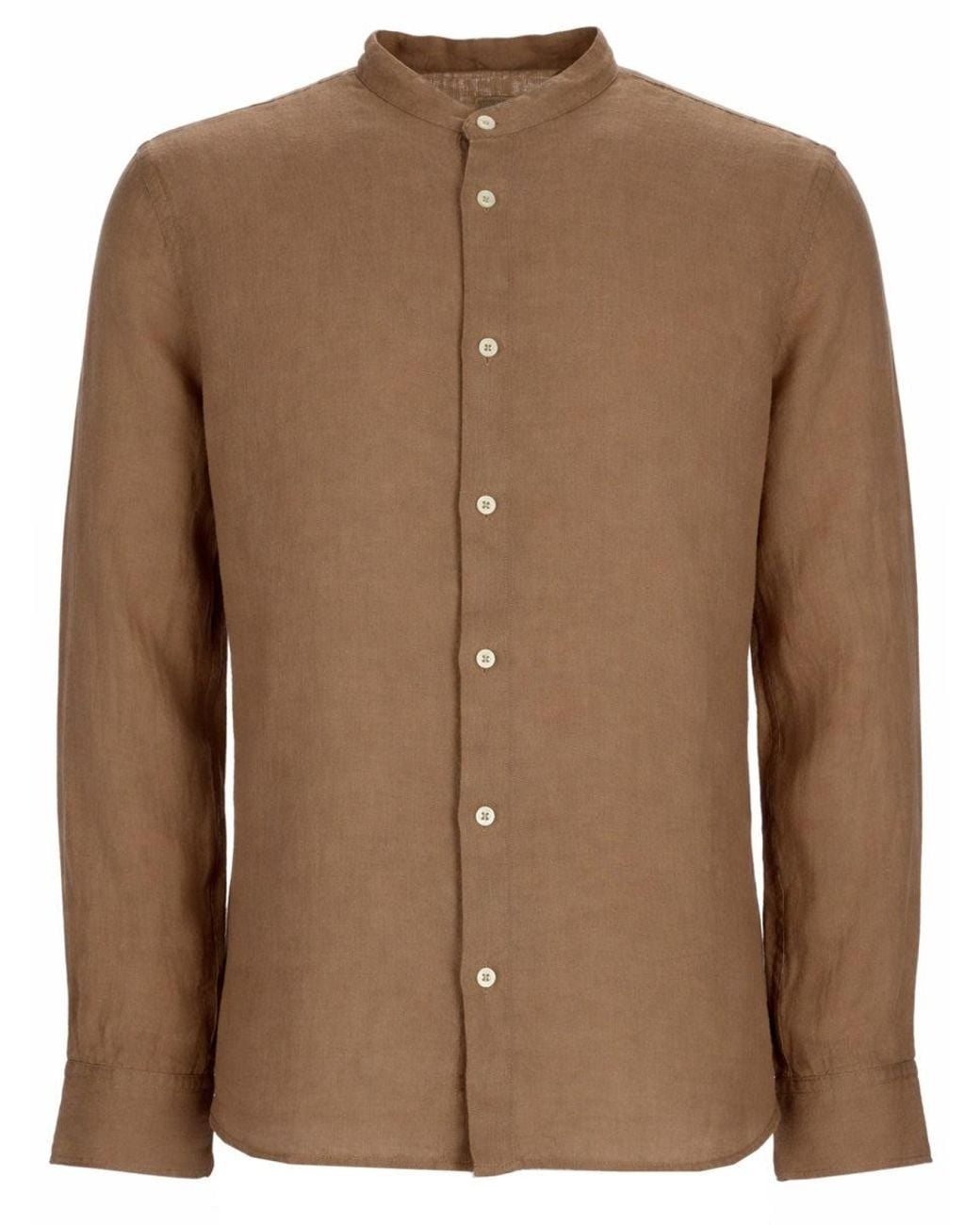 120% Lino Brown Slim Fit Linen Shirt for men