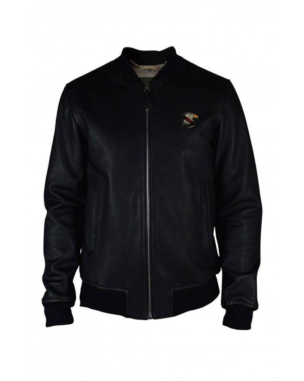 Philipp Plein Black Leather Bomber Jacket With Crest