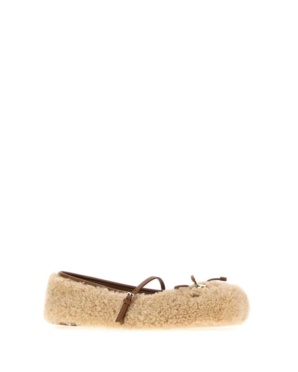 Gucci White Gucci Shearling Ballerina Flat