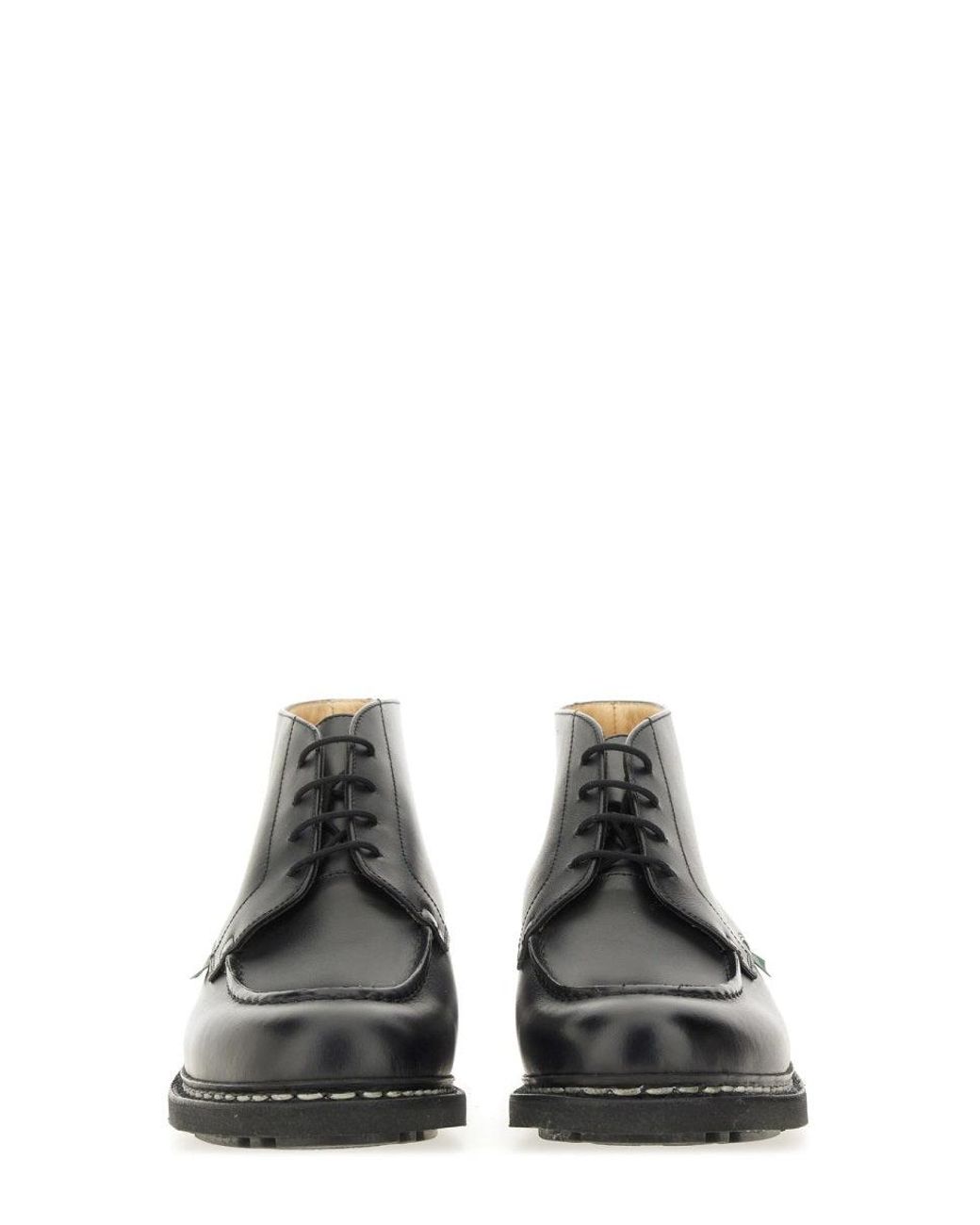 Paraboot Black Polished Leather Lace-Up Boot With Rounded Toe for men