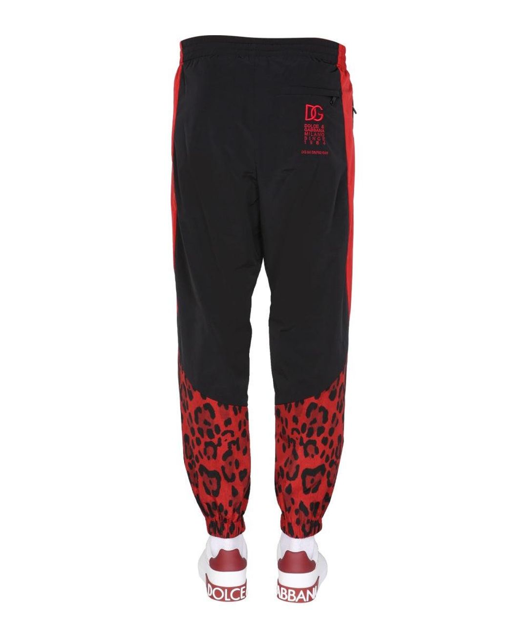 Dolce & Gabbana Red Jogging Pants With Animal Print for men