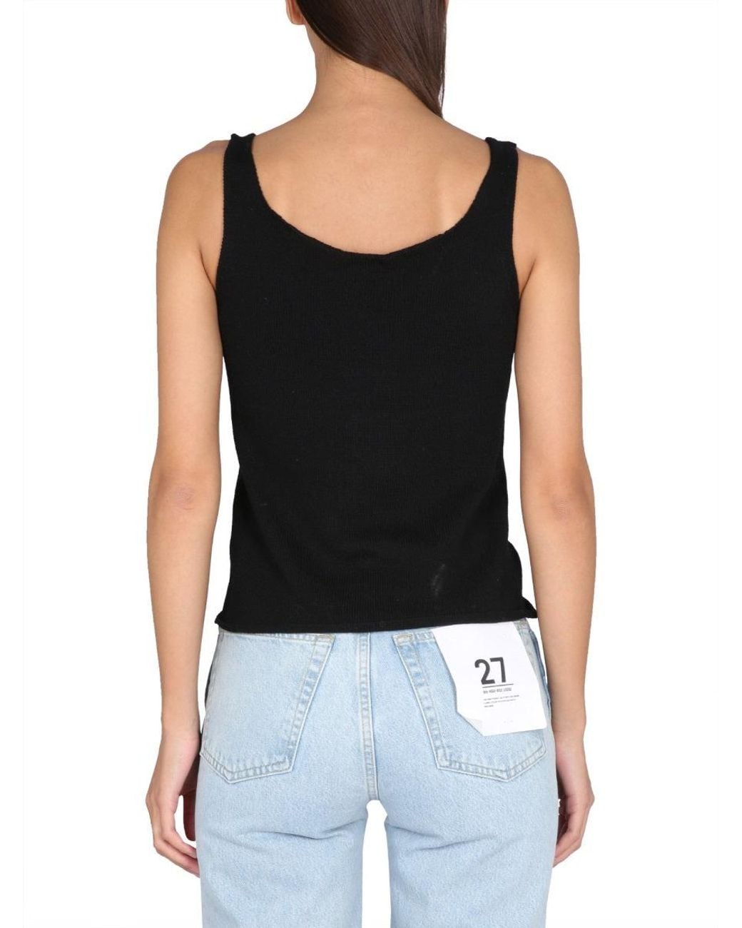 Aspesi Black Solid Scoop Neck Top