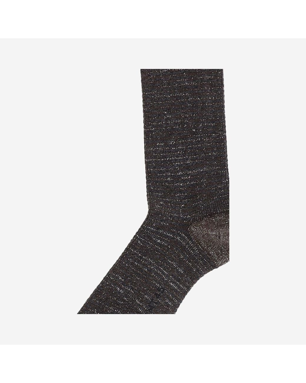 ANT45 Black Ribbed Cotton Blend Socks With Metallic Thread