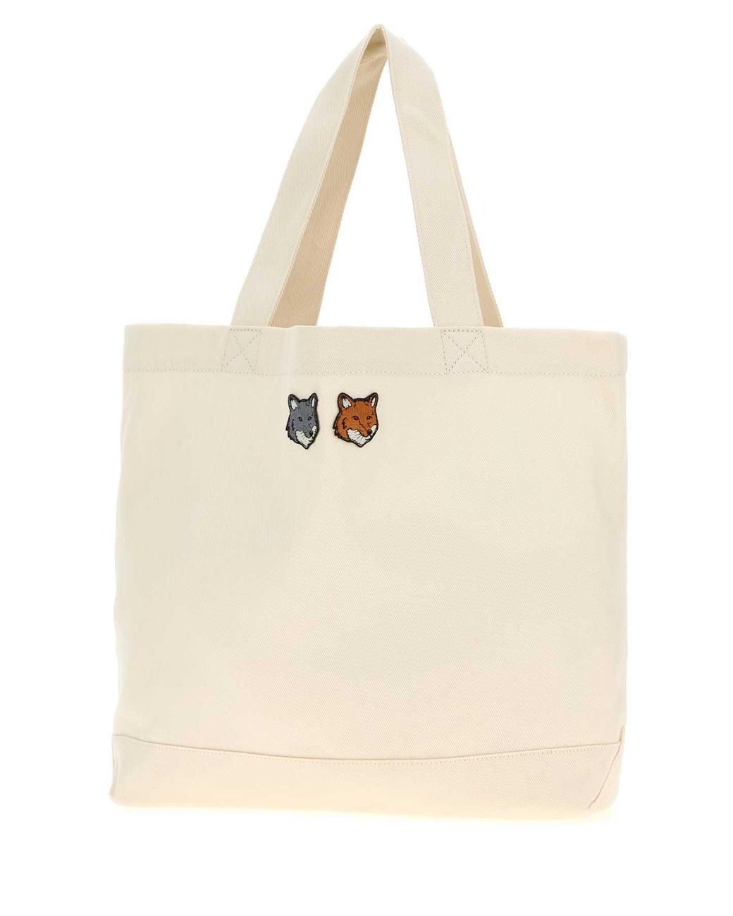 Maison Kitsuné Natural Cotton Canvas Shopping Handbag With Short Handle