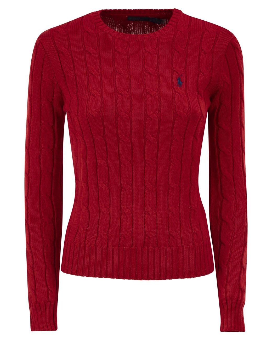 Polo Ralph Lauren Red Cotton Cable Knit Crew Neck Jumper
