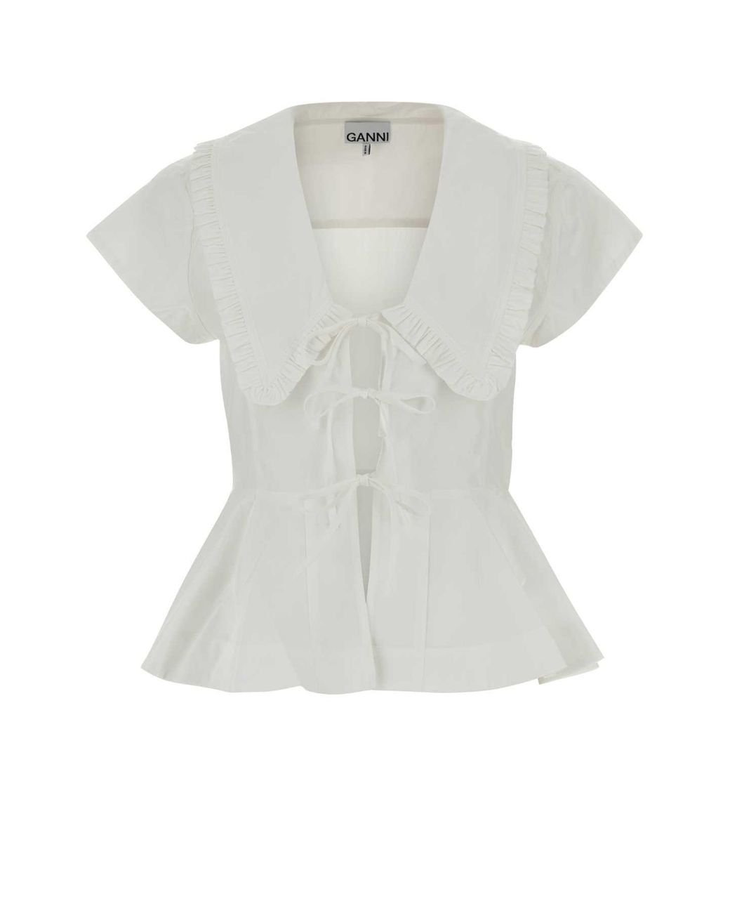 Ganni White Ruffled Collar Top
