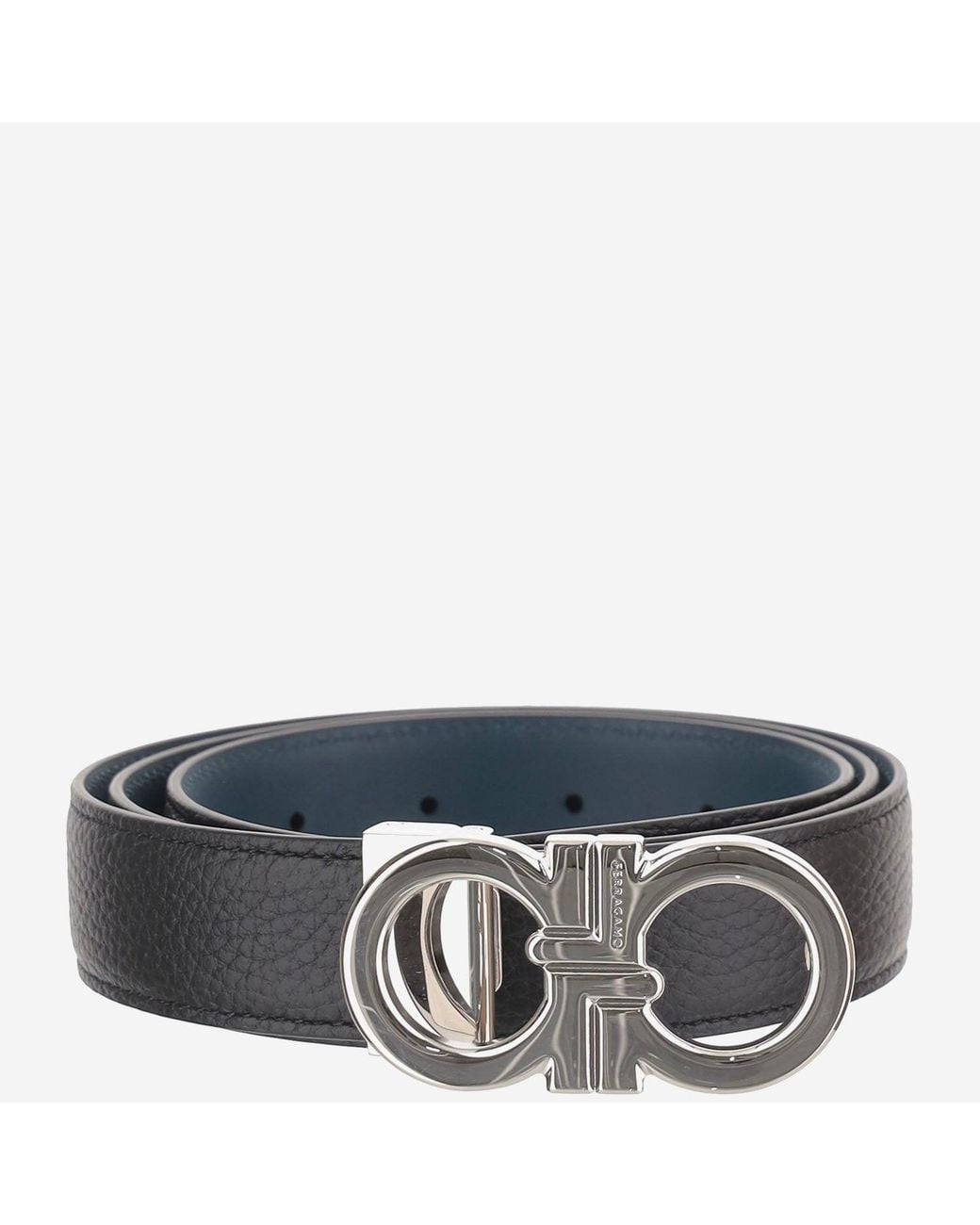 Ferragamo Gray Double Hook Reversible Leather Belt