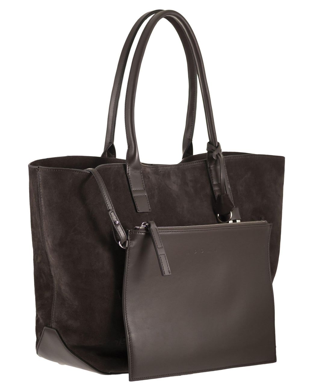 Hogan Black Suede Shopping Bag With Embossed Logo