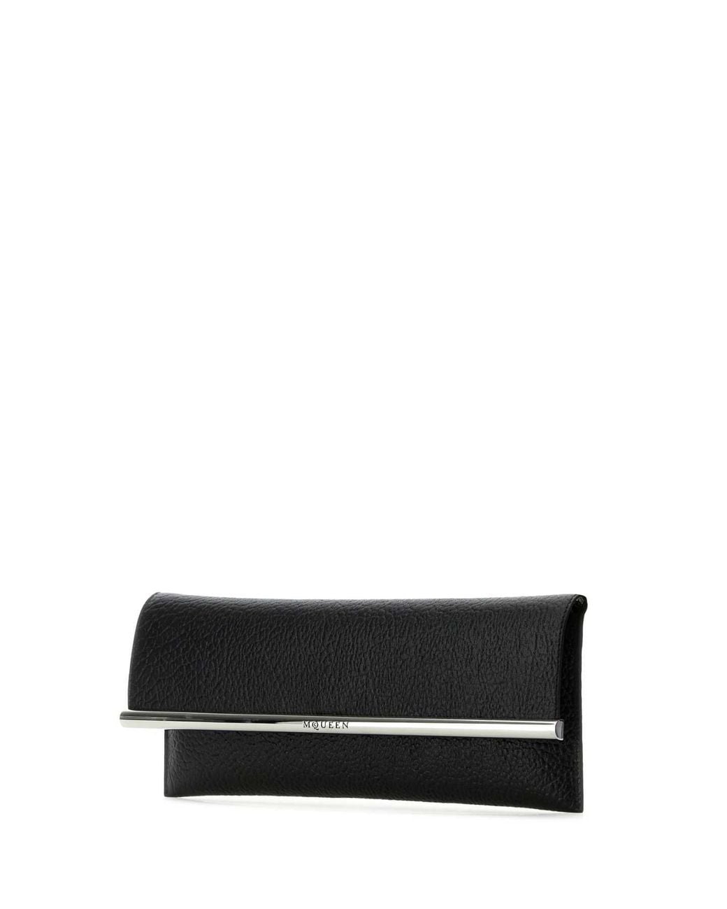 McQueen Black Leather Cross B-Long Clutch