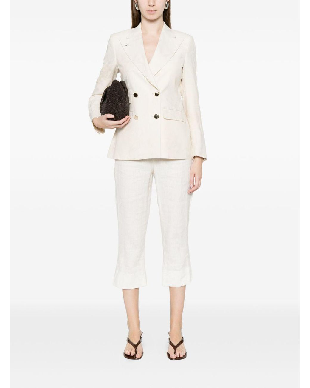 L.b.m. 1911 White Linen Blend Double-Breasted Jacket