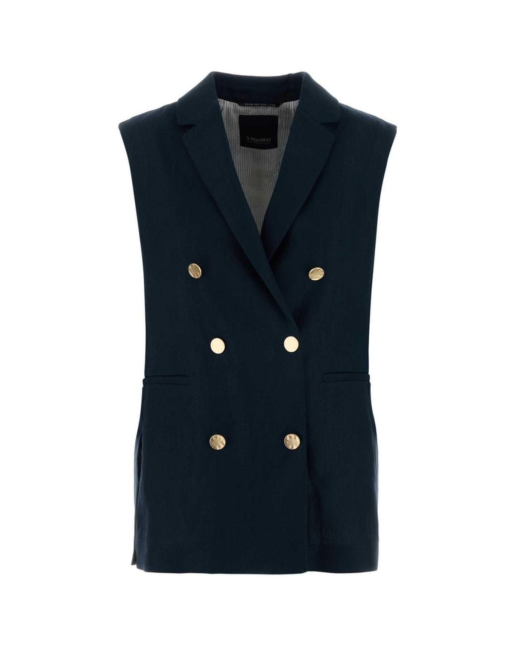 Max Mara Blue Sculpted Linen Bird Vest