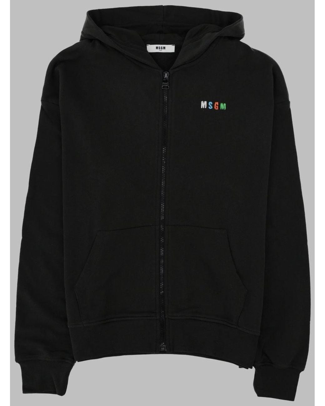 MSGM Black Kids 100% Cotton Zip-Up Hoodie