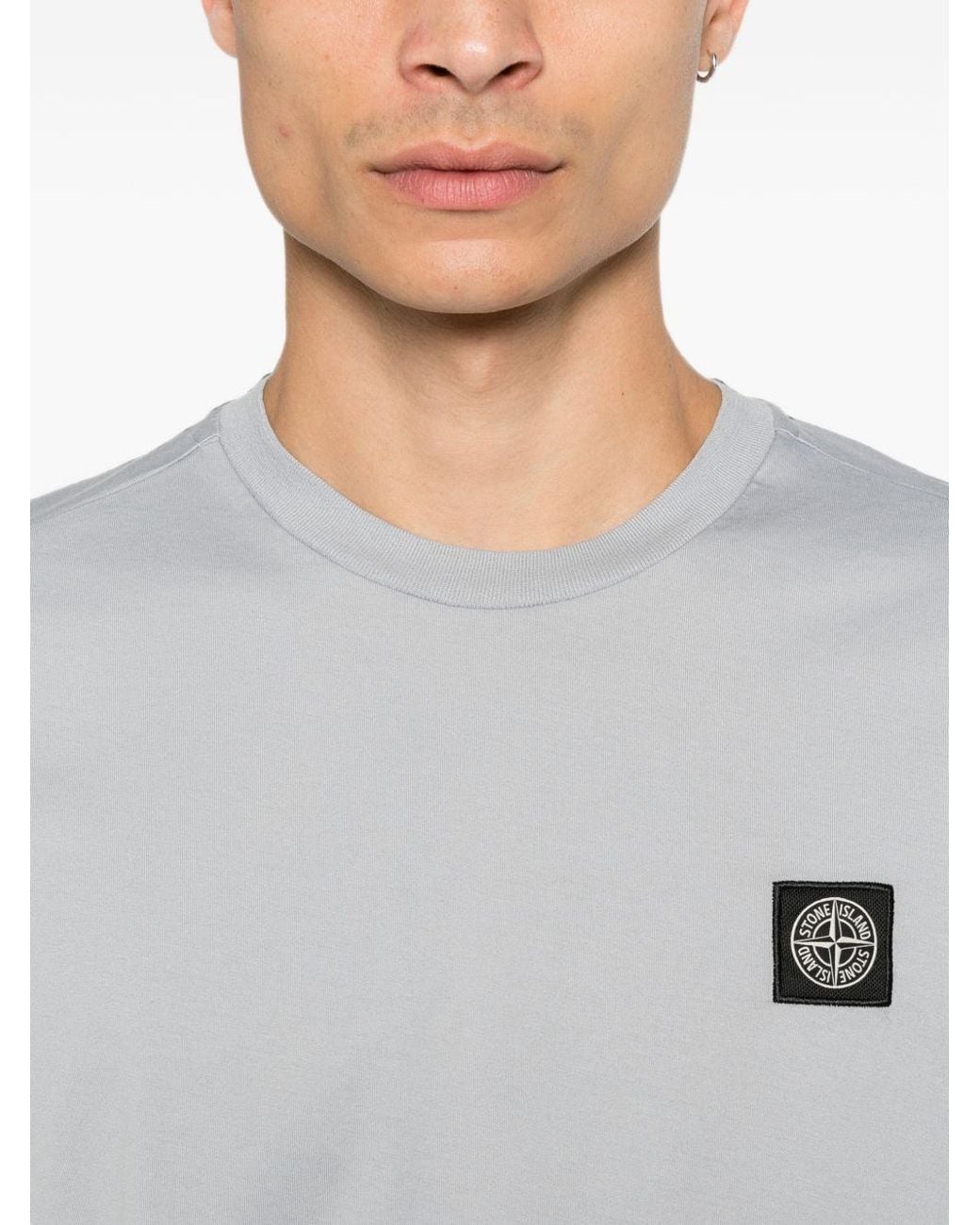 Stone Island Gray Logo Cotton T Shirt