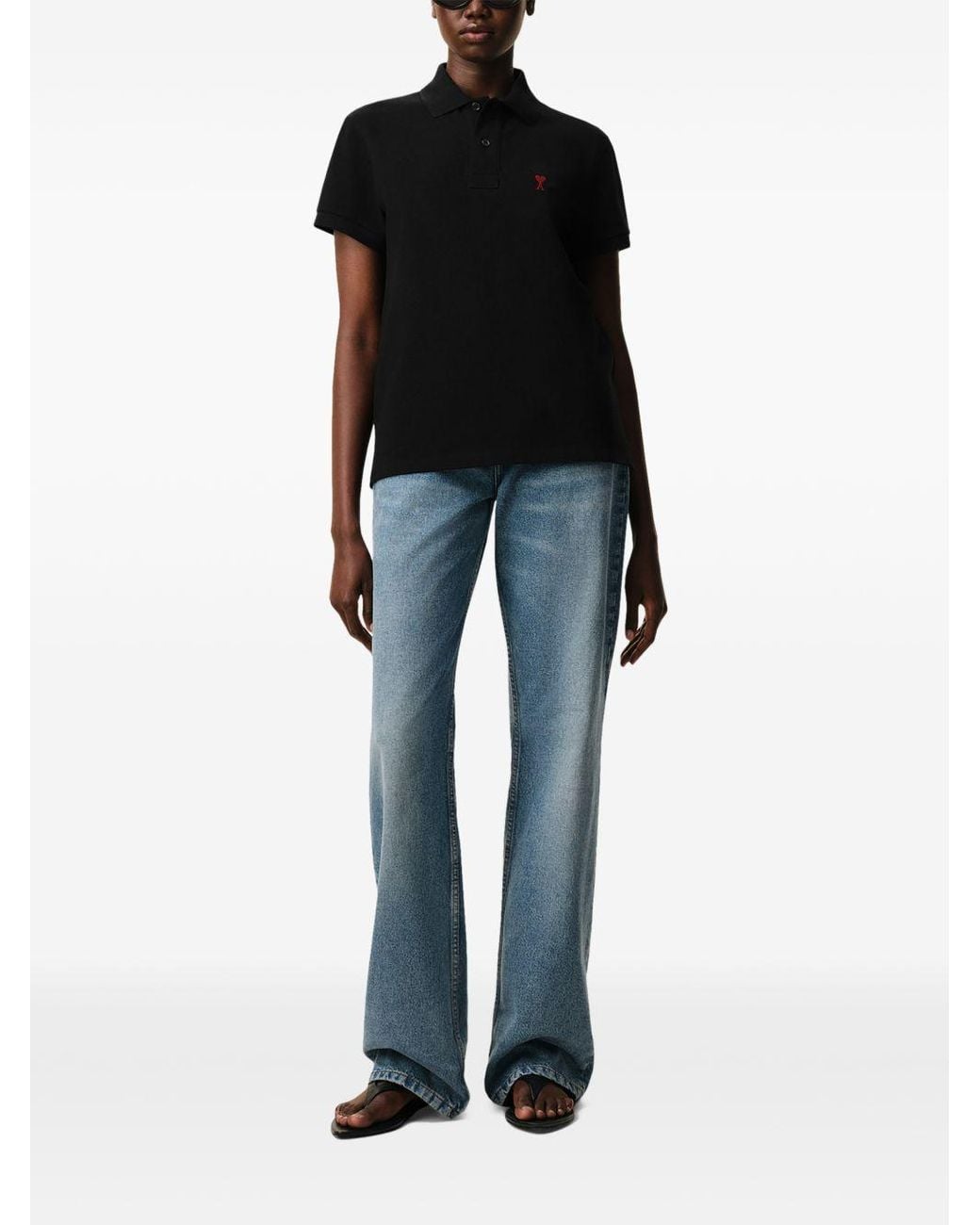 AMI Black Ami De Coeur Cotton Polo Shirt