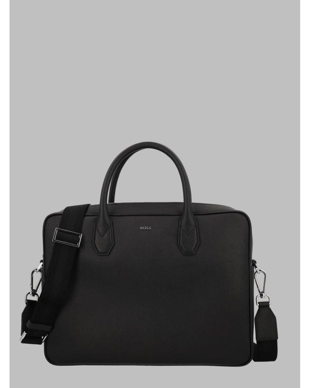Boss Black Structured Briefcase With Adjustable Shoulder Strap for men