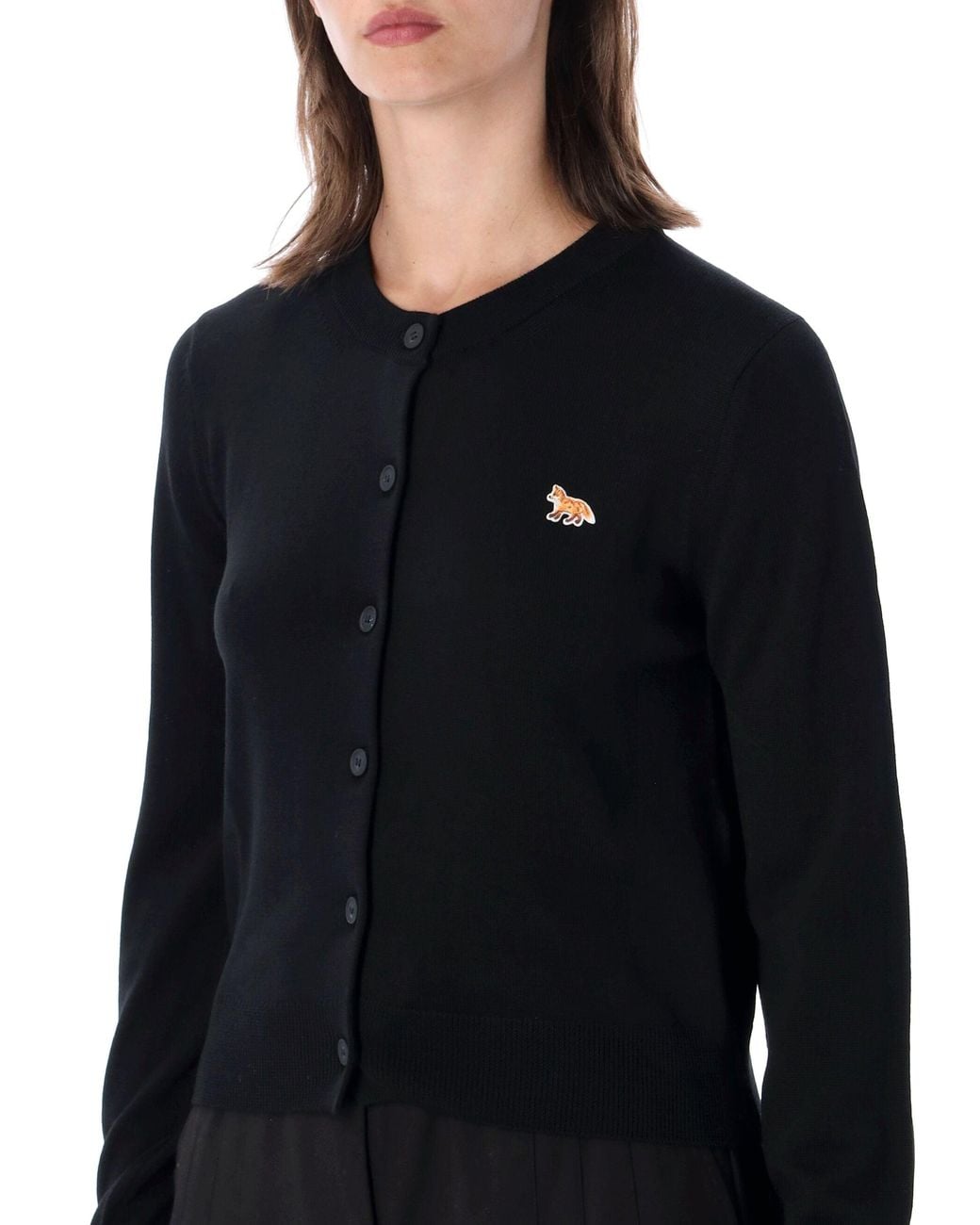 Maison Kitsuné Black Wool Button-Front Cardigan With Fox Patch