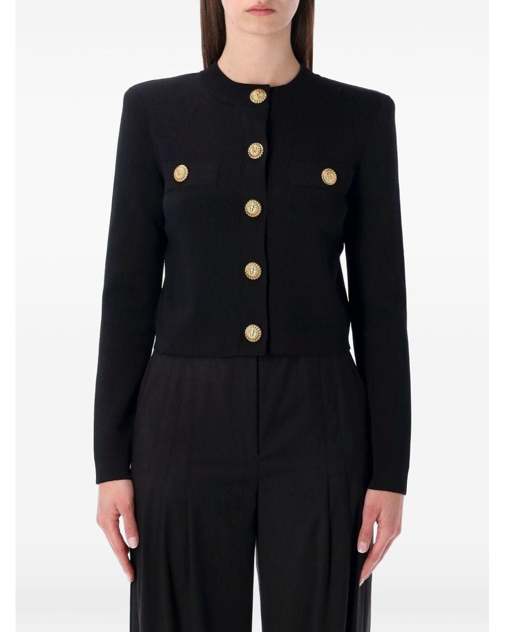 Balmain Black Buttoned Crewneck Cardigan