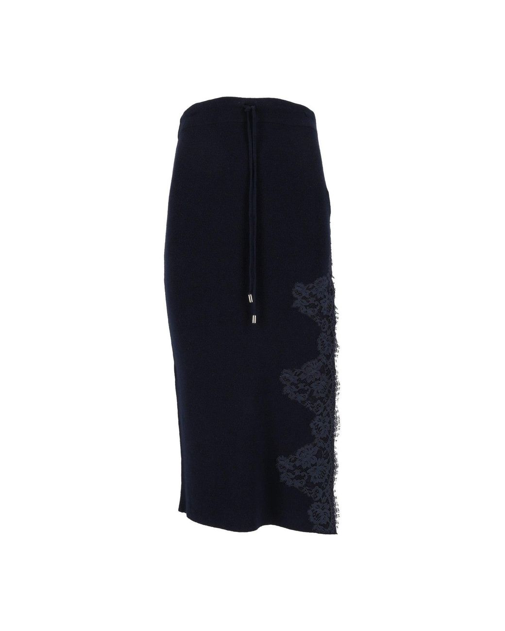 Ermanno Scervino Blue Fitted Lace Detailing Knitted Midi Skirt