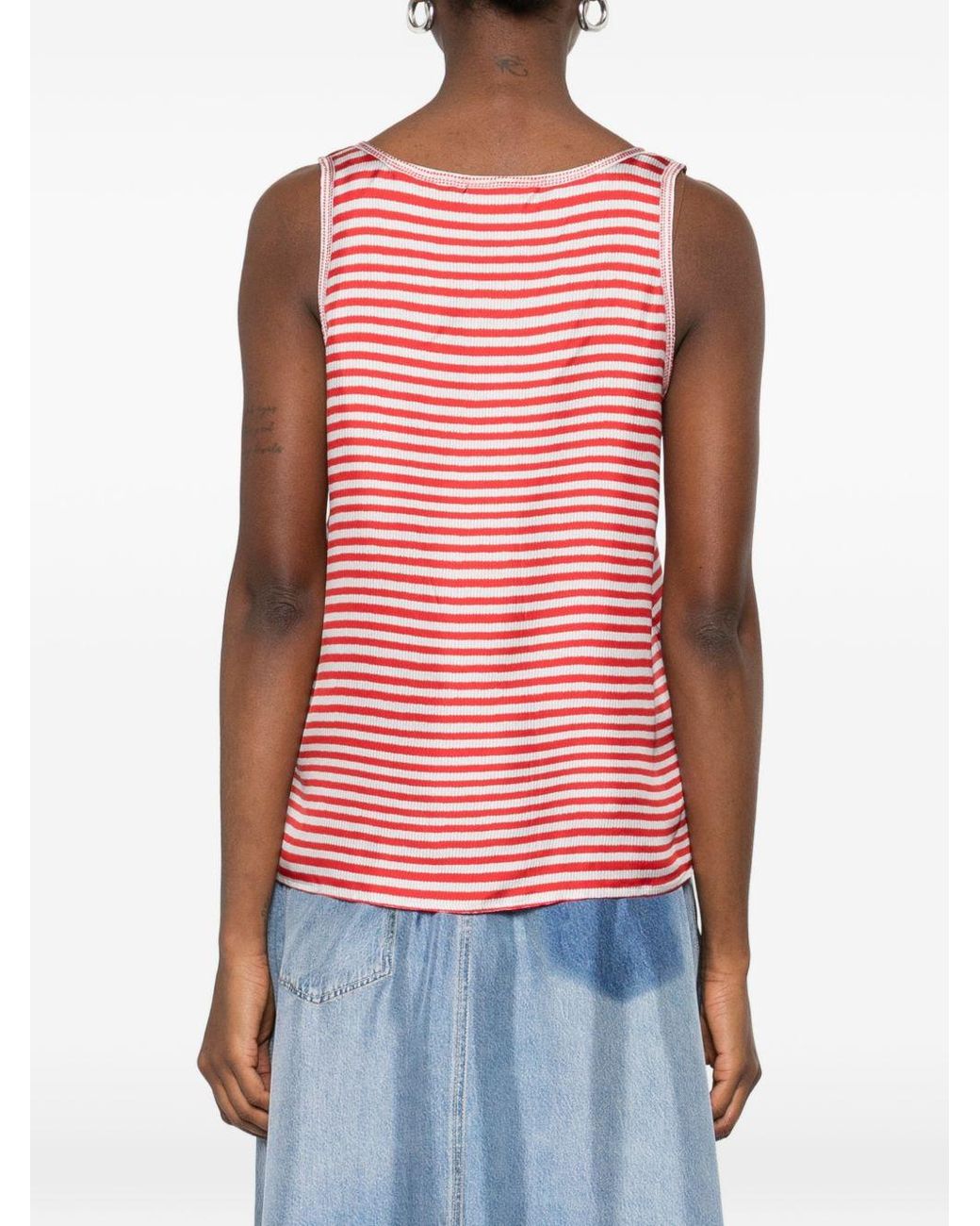 Pierre Louis Mascia Red Striped Silk Top