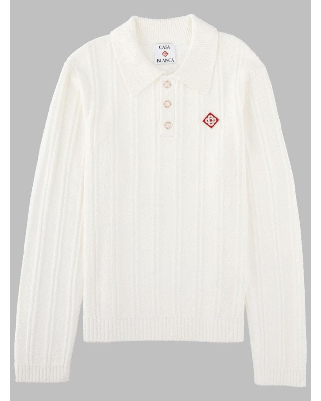 Casablanca White Long Sleeve Knit Polo Sweater for men