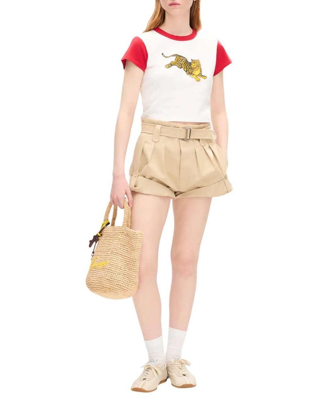 KENZO Red Jumping Tiger' Cotton Cropped T-Shirt