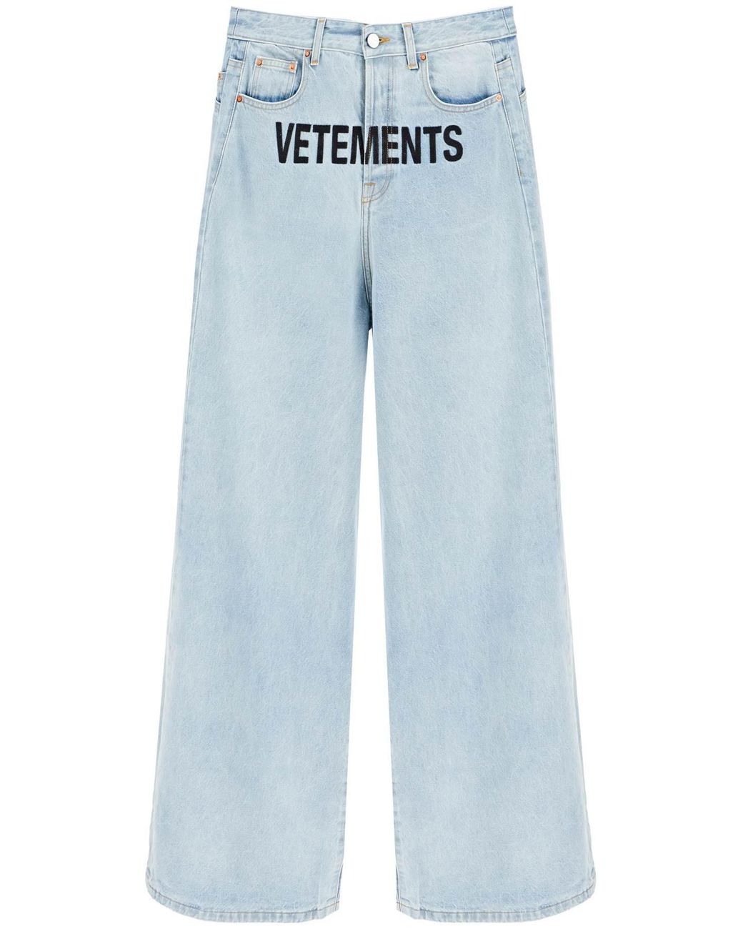 VETEMENTS Logo Baggy Jeans デニム/ジーンズ 28 VETEMENTS: Blue Metal Logo Baggy Jeans | SSENSE