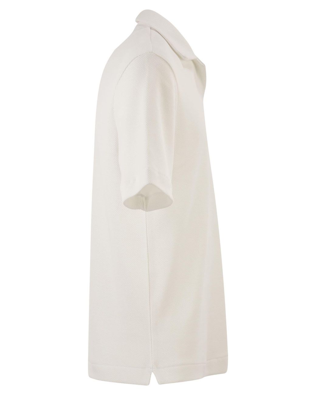 Boss White Textured Cotton Polo Shirt With Open Collar