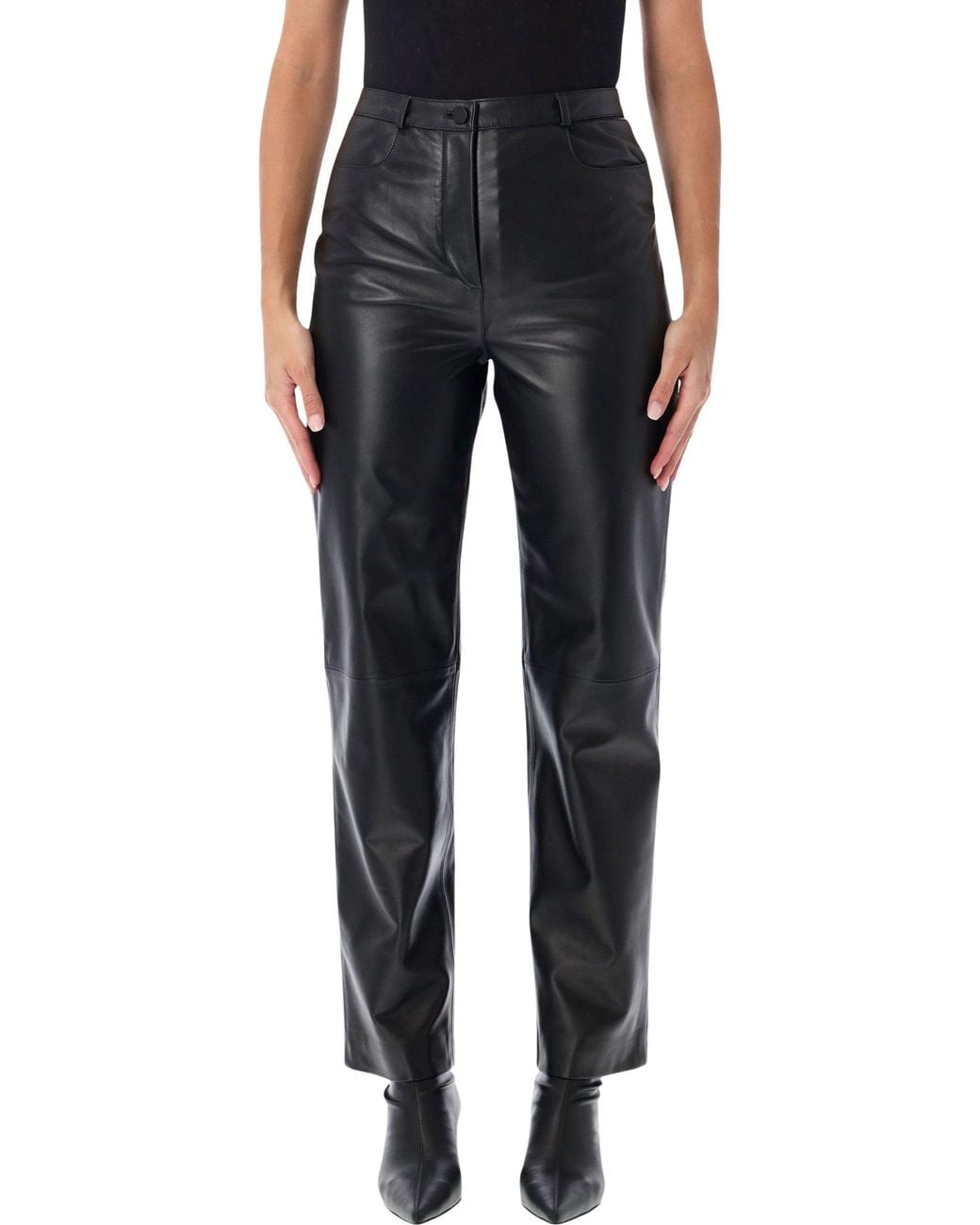 Loulou de Saison Black High-Waist Straight-Leg Leather Pants