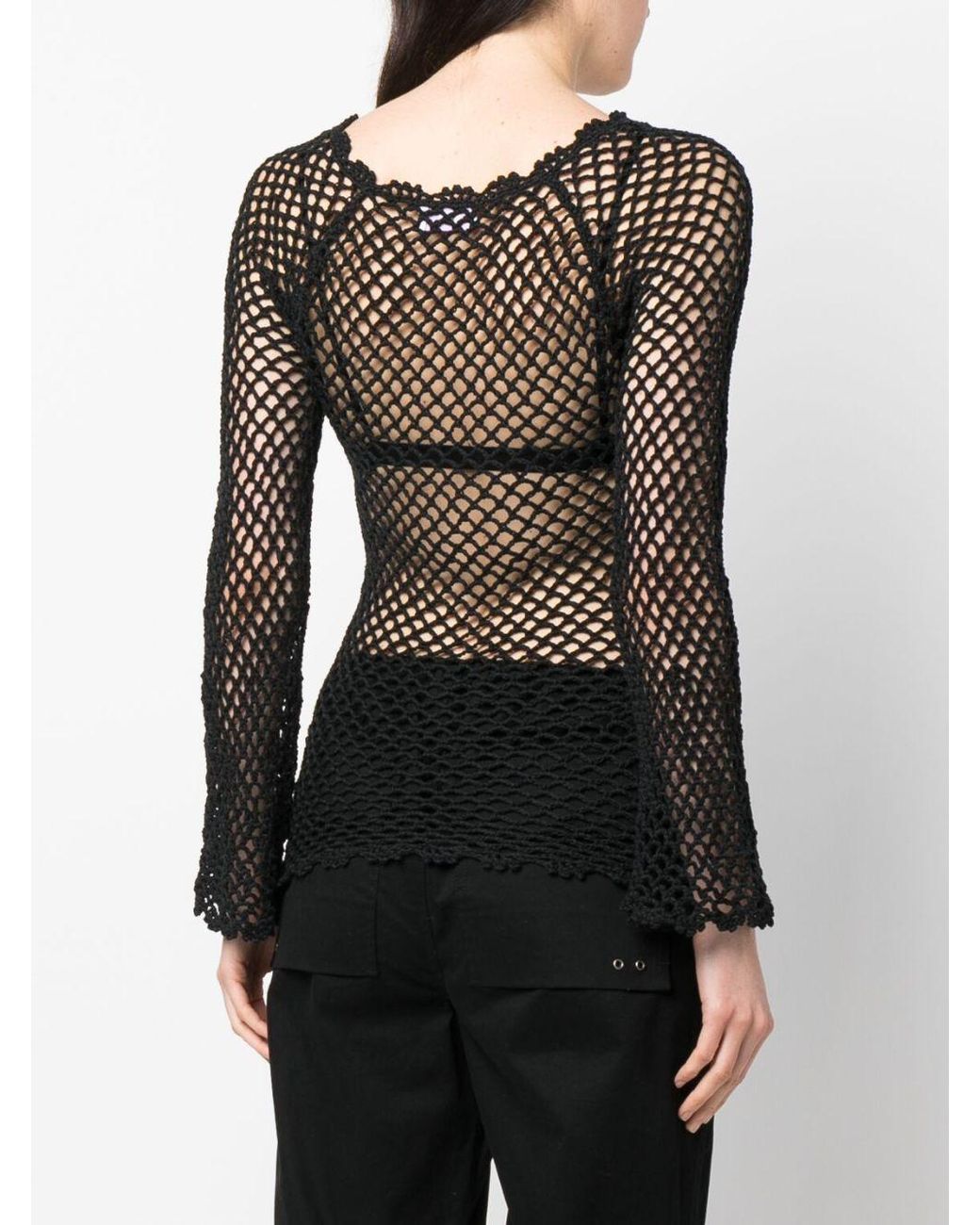 ERL Black Hand Crochet Peace Top Knit