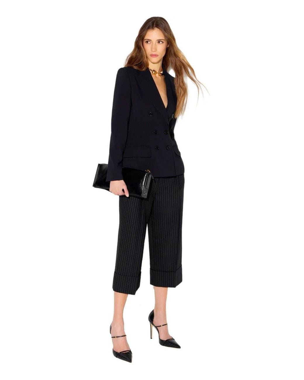 Elisabetta Franchi Black Pinstripe Trousers