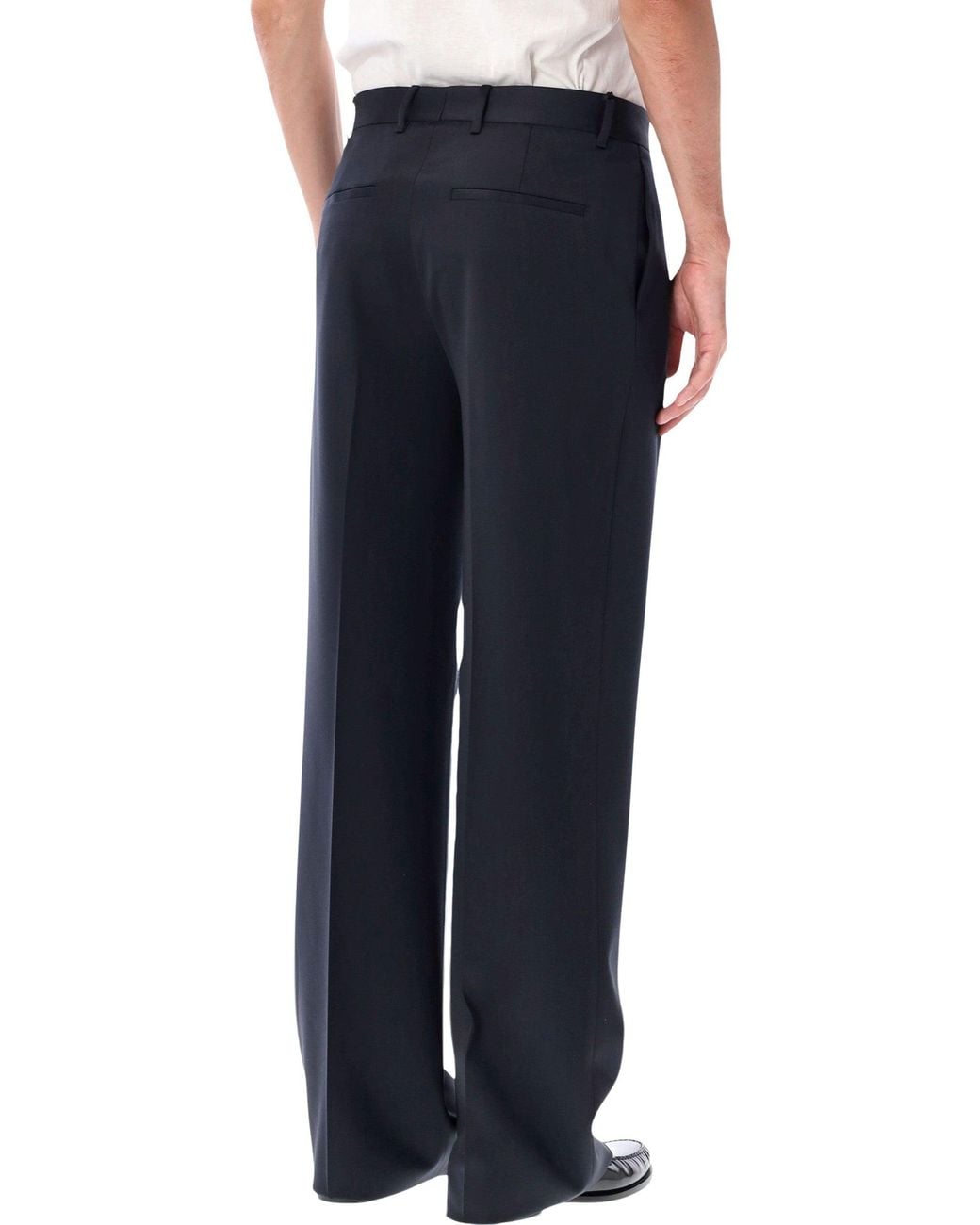 Lardini Blue Pleated Wool Gabardine Trousers With Single Pleat, Regular Fit & Unfinished Hem for men