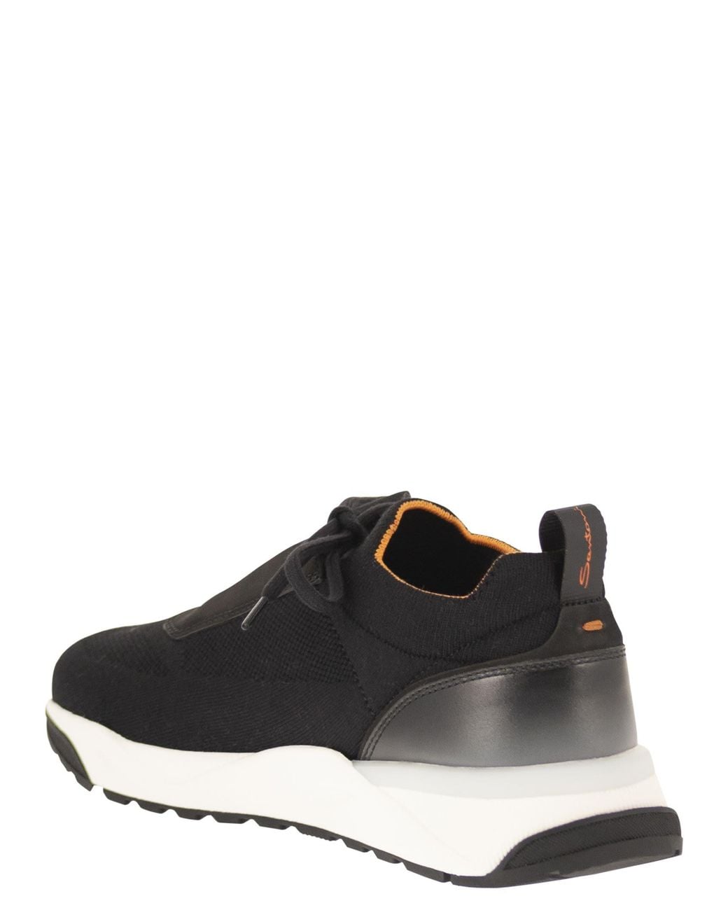Santoni Black Textile And Leather Trainers With Raised Sole for men