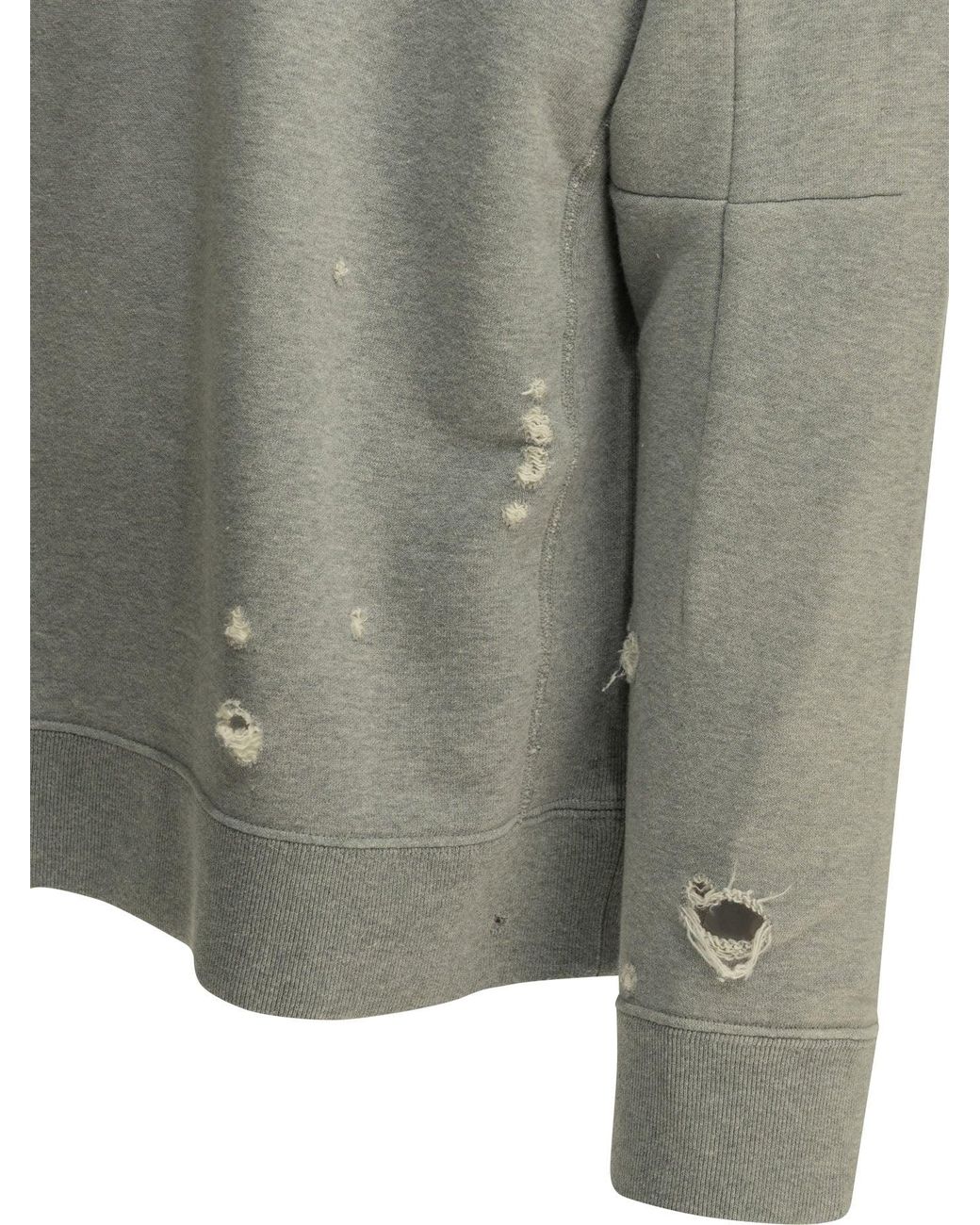 Needles Gray Deconstructed Cotton Crewneck Sweatshirt