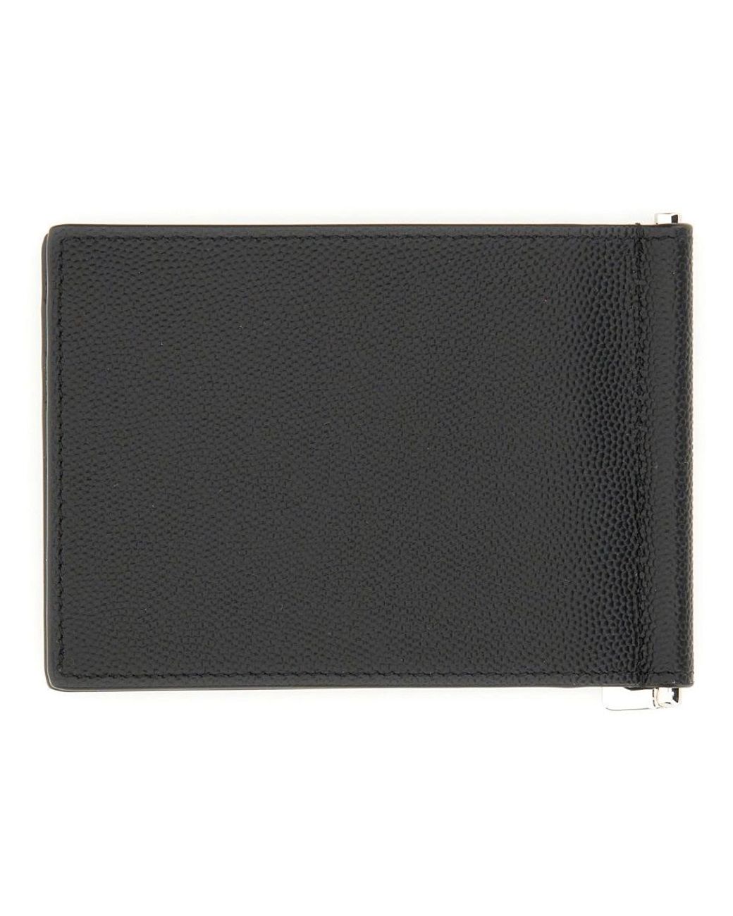 Saint Laurent Black Calfskin Card Case With Money Clip And 6 Card Slots for men