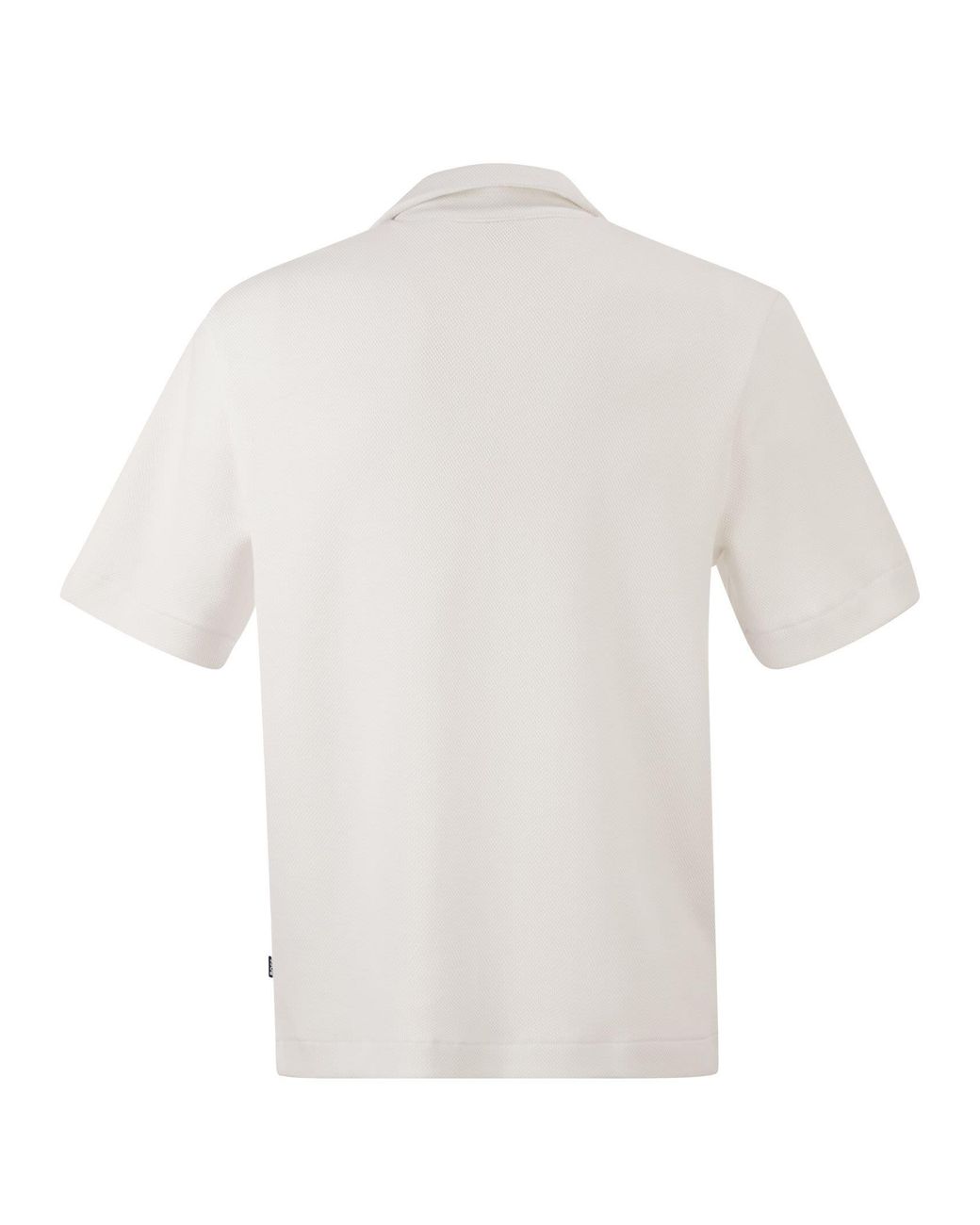 Boss White Textured Cotton Polo Shirt With Open Collar