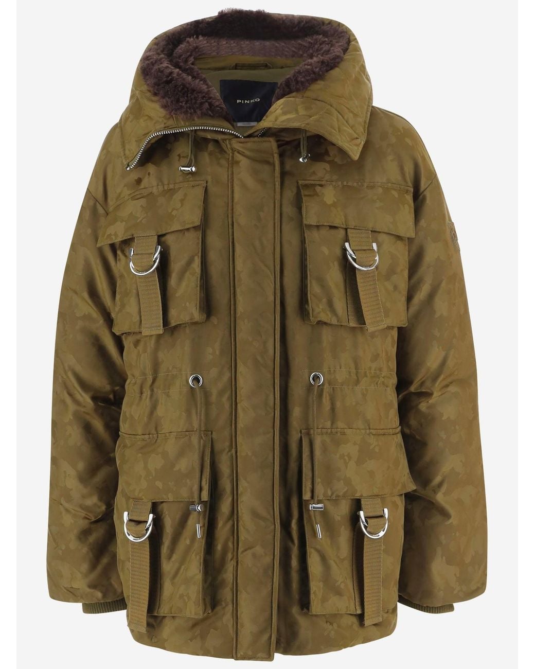 Pinko Green Nylon Coat With Hood