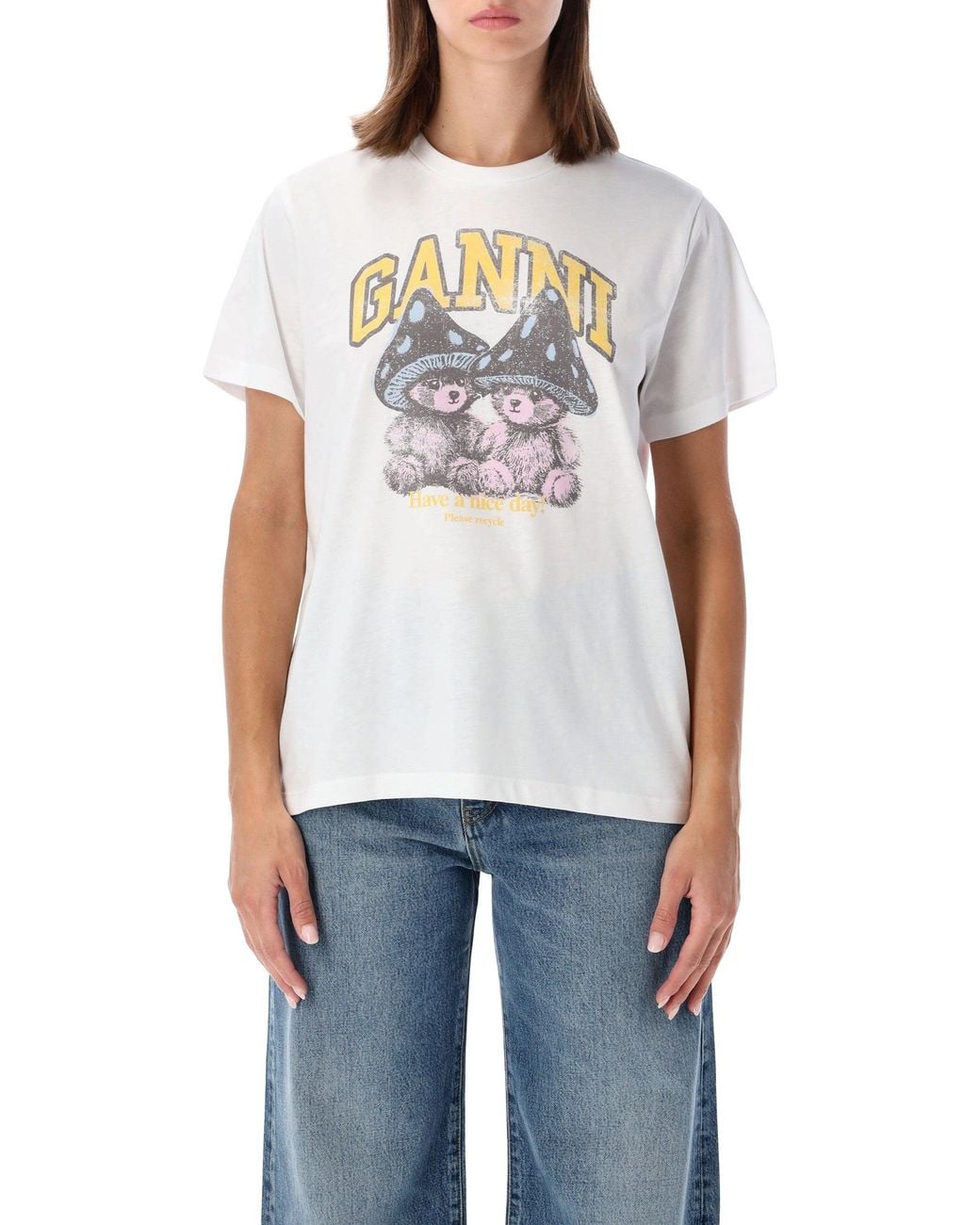 Ganni White Graphic Cotton T-Shirt