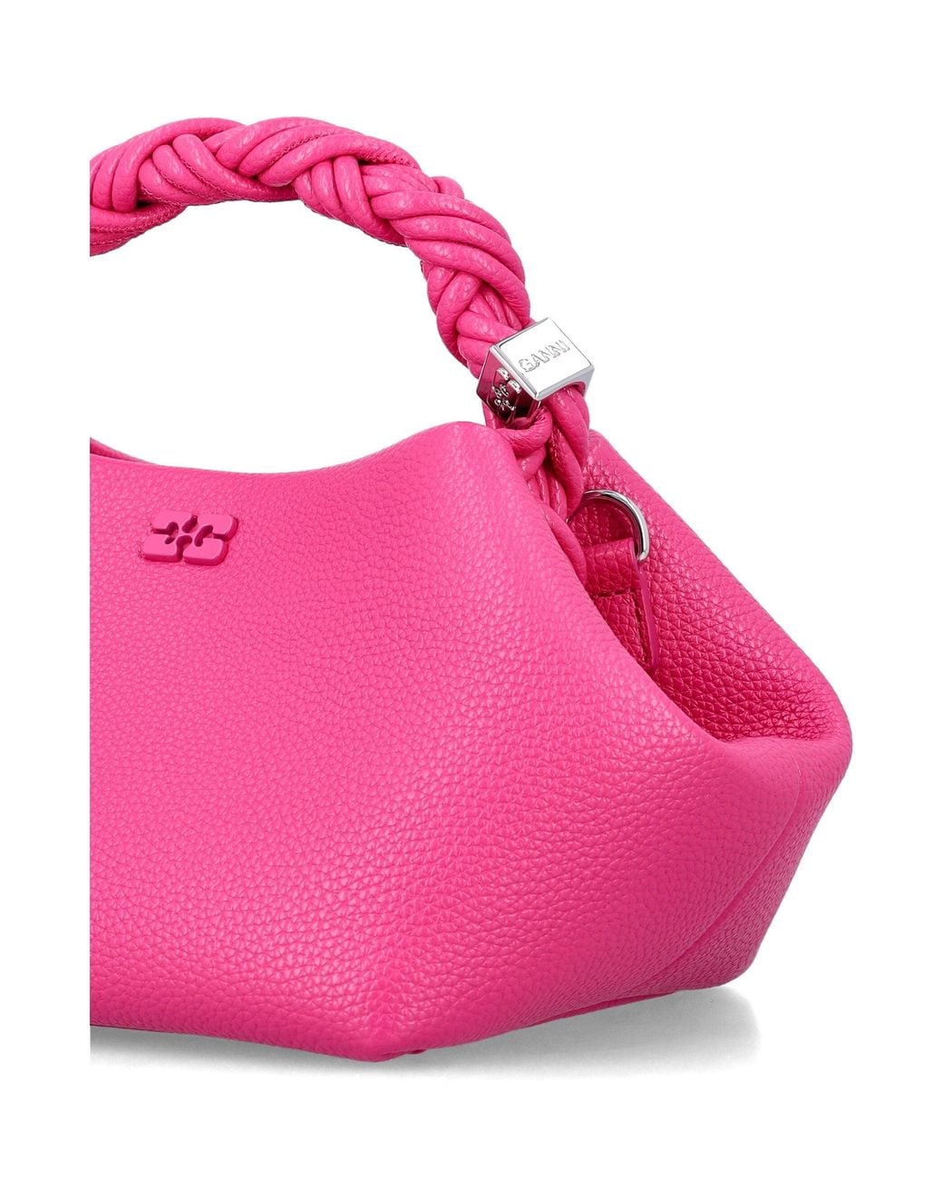 Ganni Pink Mini Grained Handbag With Braided Knotted Handle & Metallic Dice Accent