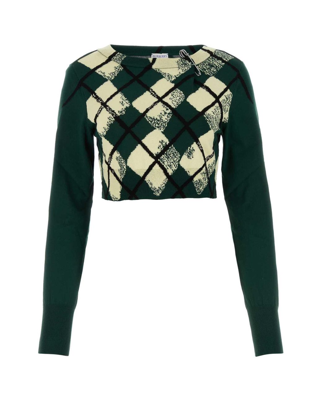 Burberry Green Argyle Pattern Cropped Sweater