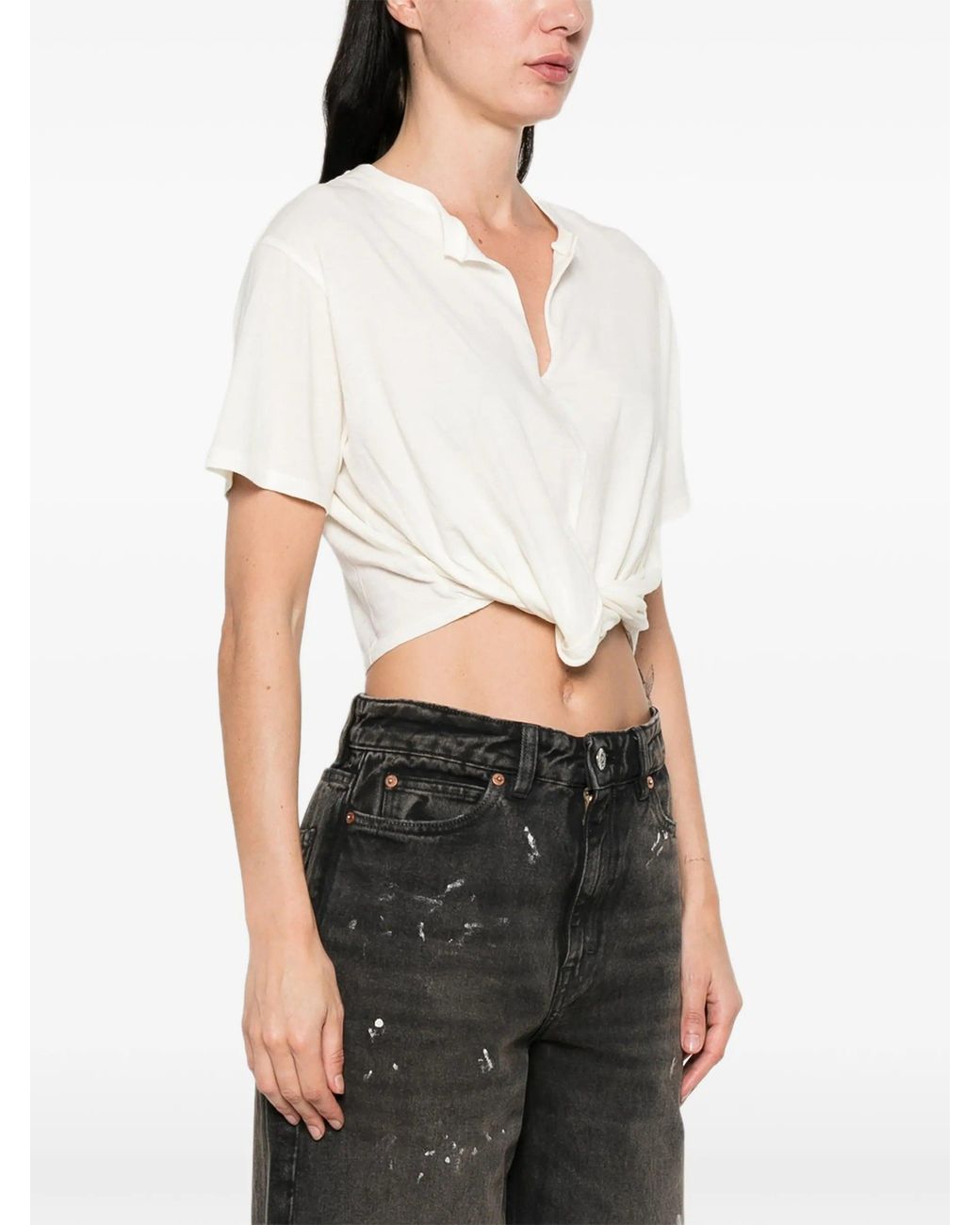 R13 White Twisted Front Tee