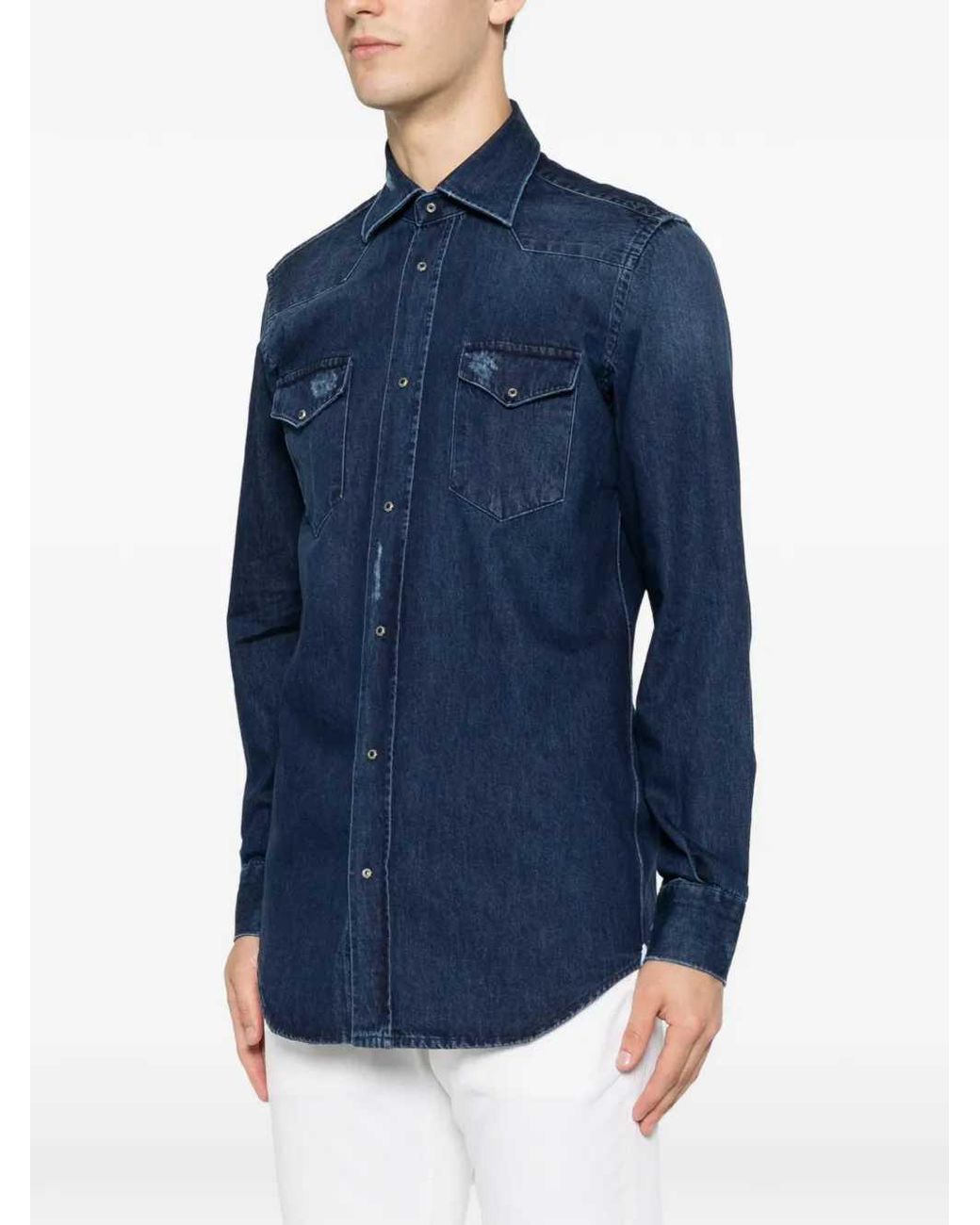 Sartorio Napoli Blue Shirt With Inserts