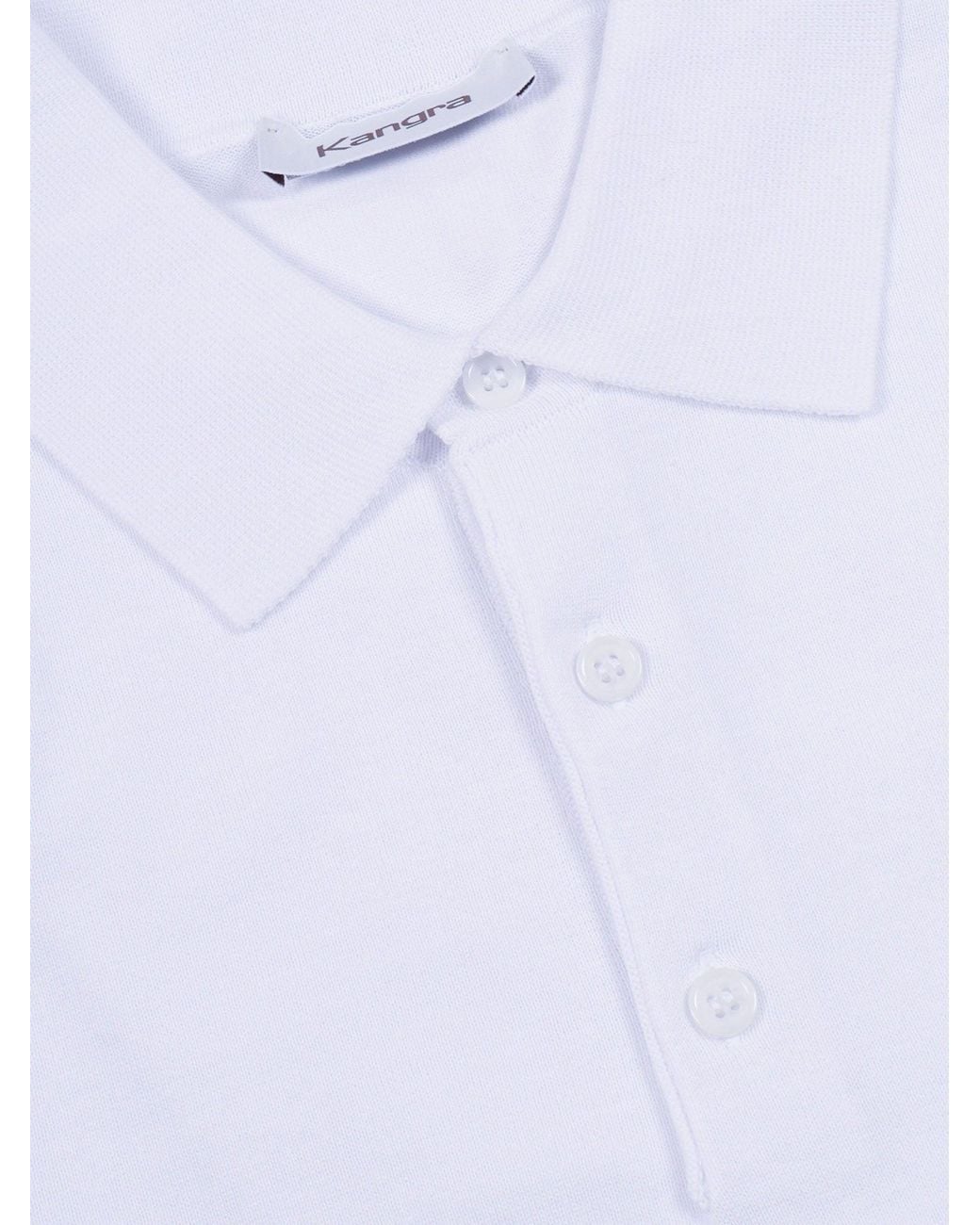 Kangra Cashmere White Polo Con Bottoni Rasata Calata for men