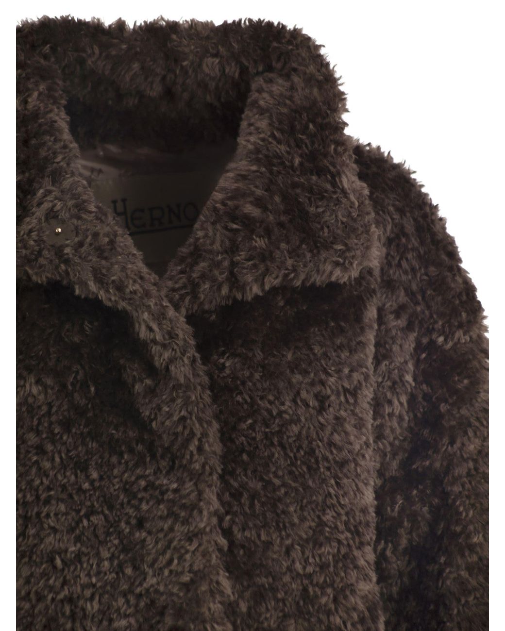 Herno Black Teddy-Effect Coat