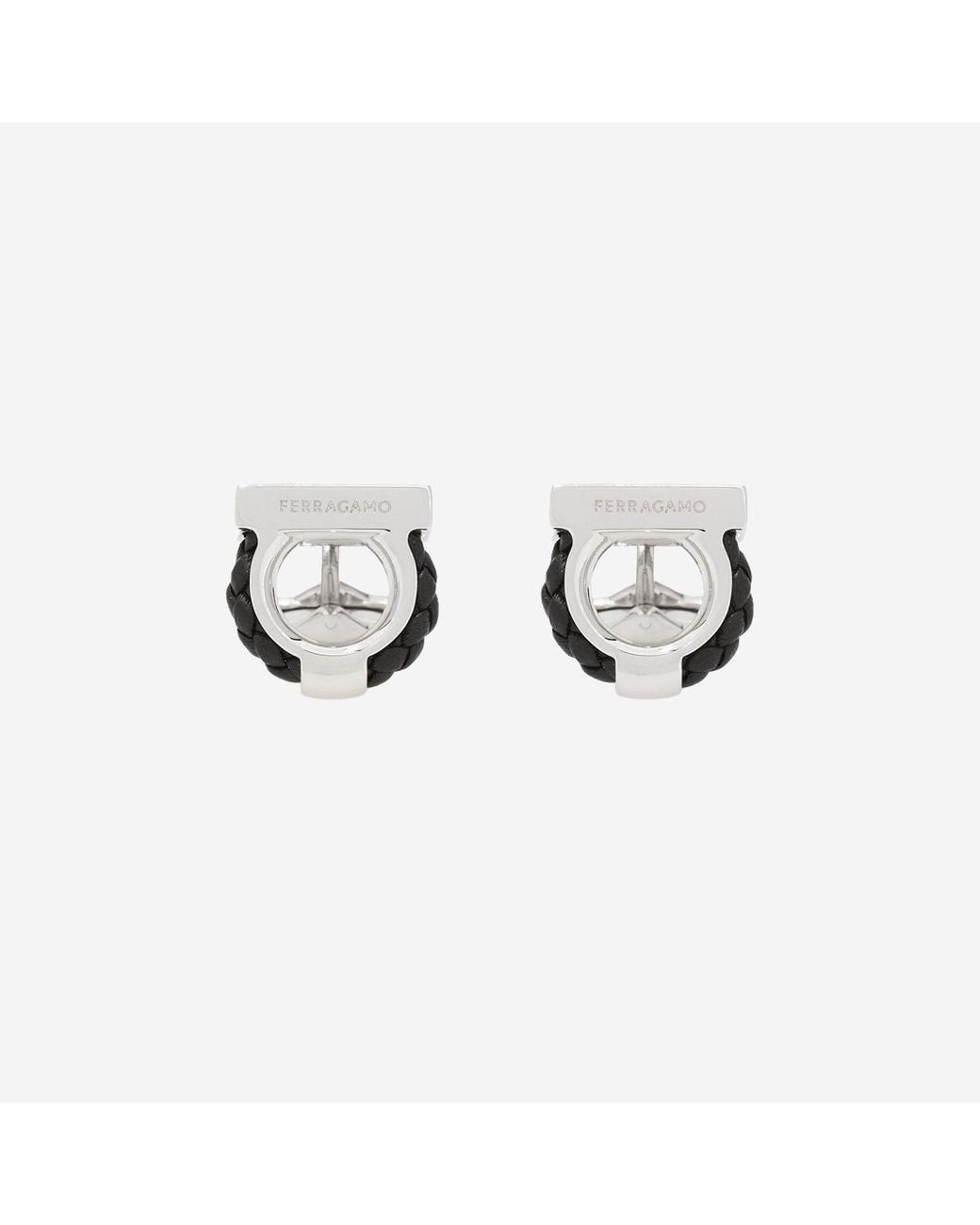 Ferragamo Metallic Brass And Braided Leather Hook Cufflinks