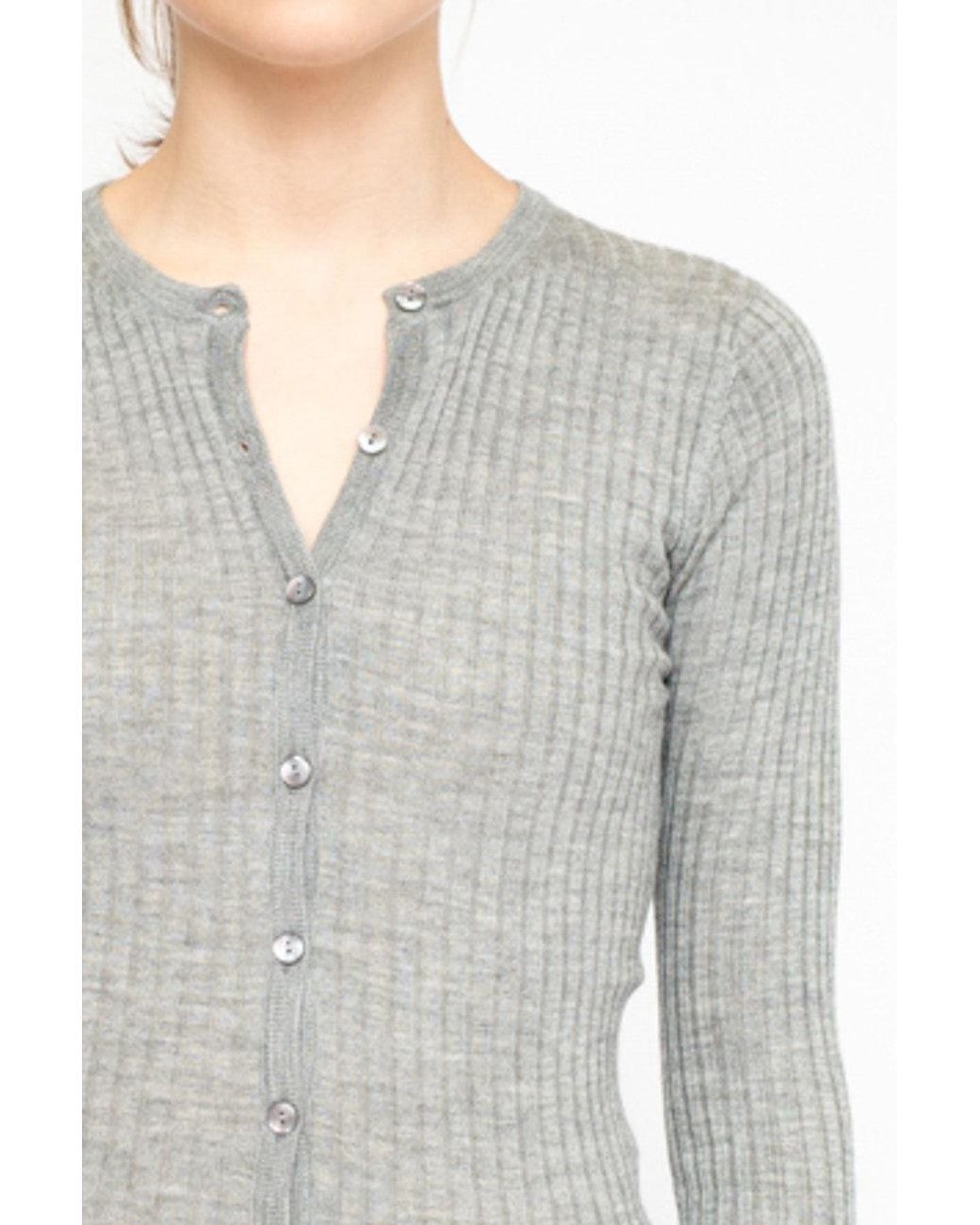 LA ROSE Gray Cardigan Ribs Cashmere