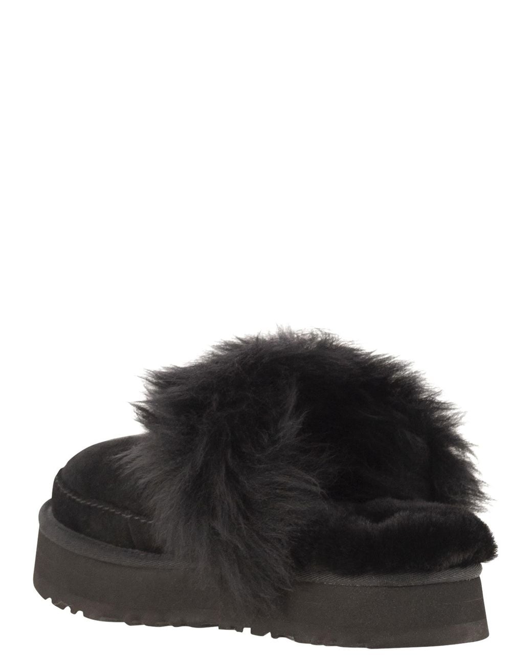 Ugg Black Disquette Chalet Slippers With Fur And Platform