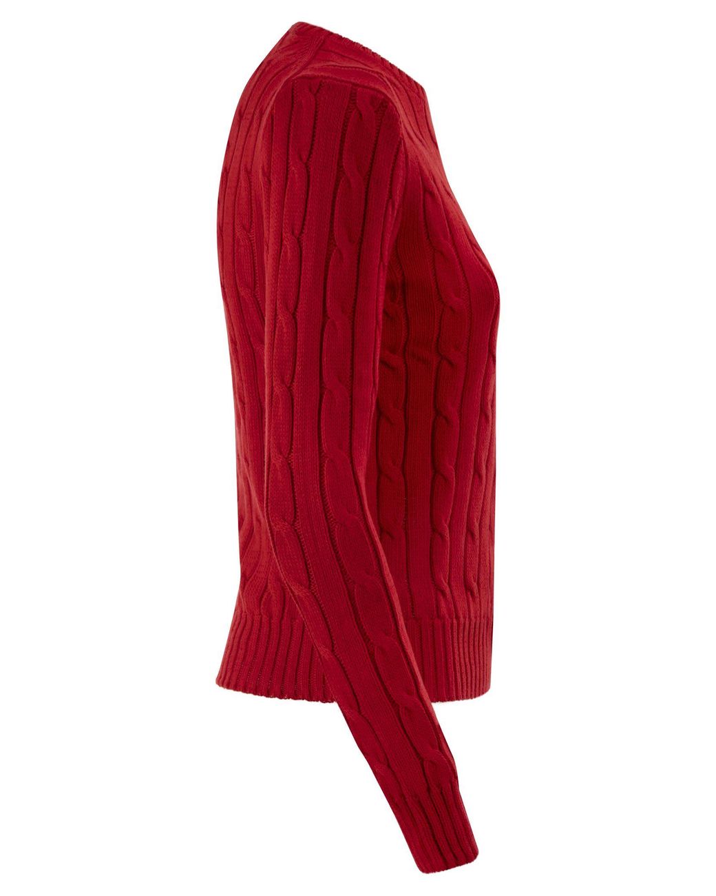 Polo Ralph Lauren Red Cotton Cable Knit Crew Neck Jumper
